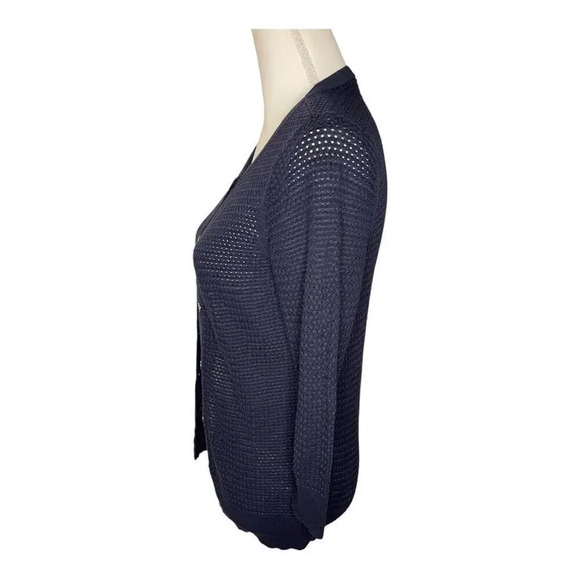 The Limited Women’s‎ Medium Navy Blue Open/Loose Knit 3/4 Sleeve Cardigan - Picture 3 of 4